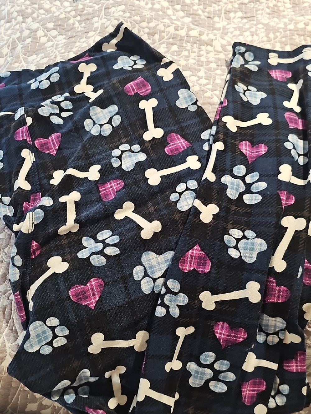 Dog Bandana Leggings with Blue Paw & Pink Heart Pattern